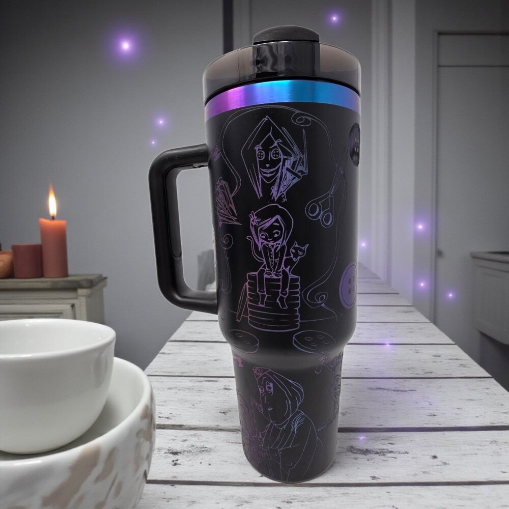 Gothic Coraline Inspired 40oz Insulated Tumbler – Laser Engraved Design - Picture 2 of 3